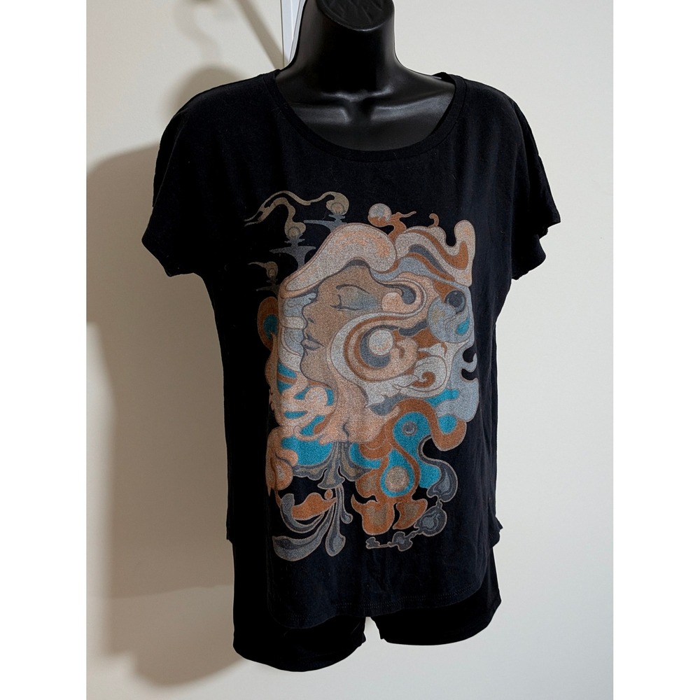 Curbside Clothing Black Graphic Print T-Shirt Women's Art Tee Small
